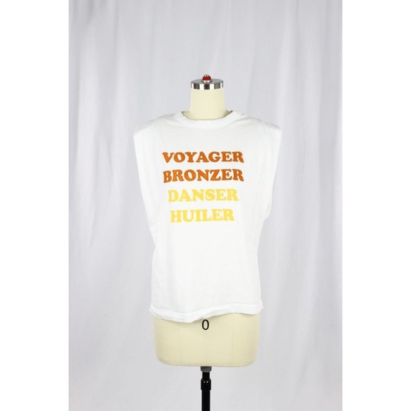 SANDRO Trivoli White Jersey Flocked Cotton Shoulder Pad Muscle Tank, Size 2/M - Picture 4 of 16